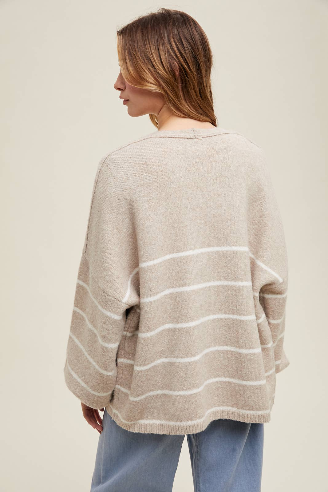 BRUSHED STRIPED SWEATER CARDIGAN / WL25-11154