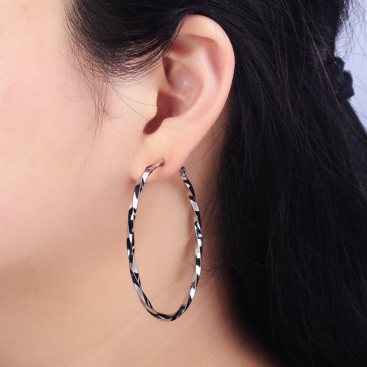 60mm, 50mm Gold Filled Twist Geometric Hoop Hinge Latch Earrings in Gold & Silver | AB499 - AB502