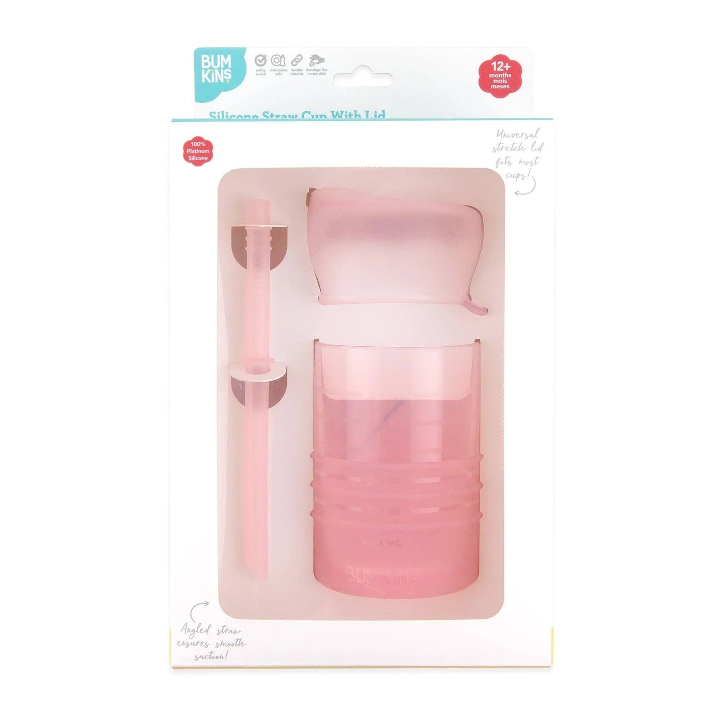 Silicone Straw Cup with Lid: Pink