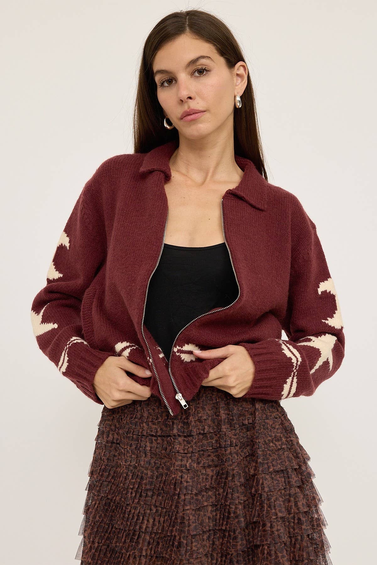 Cozy Pattern Zip Sweater Jacket - RSW1001-1