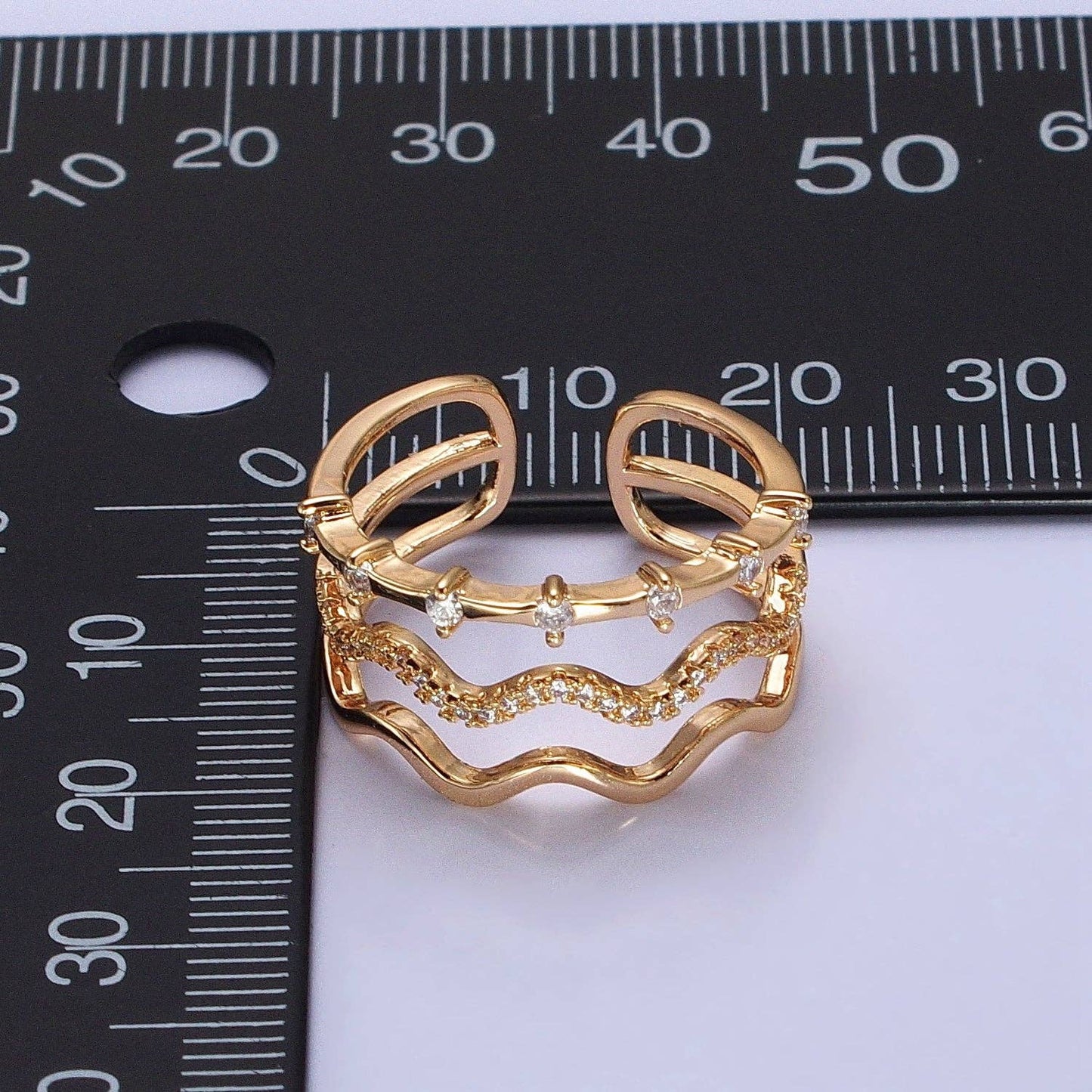 Dainty Gold Wavy Ring Triple Layer Gold Ring adjustable Minimalist Jewelry Stackable R-092 AA-1249