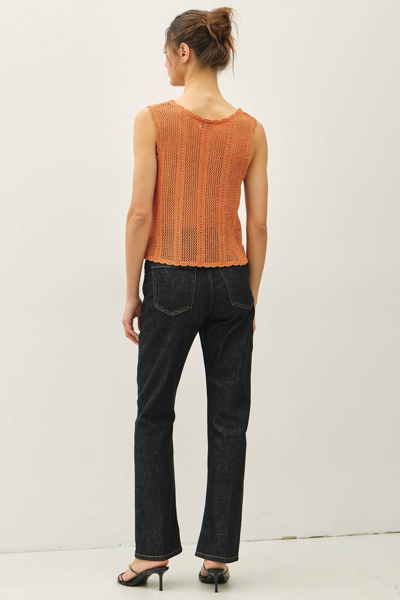 BREEZY, CROCHET KNIT VEST W/ TIE FASTENINGS