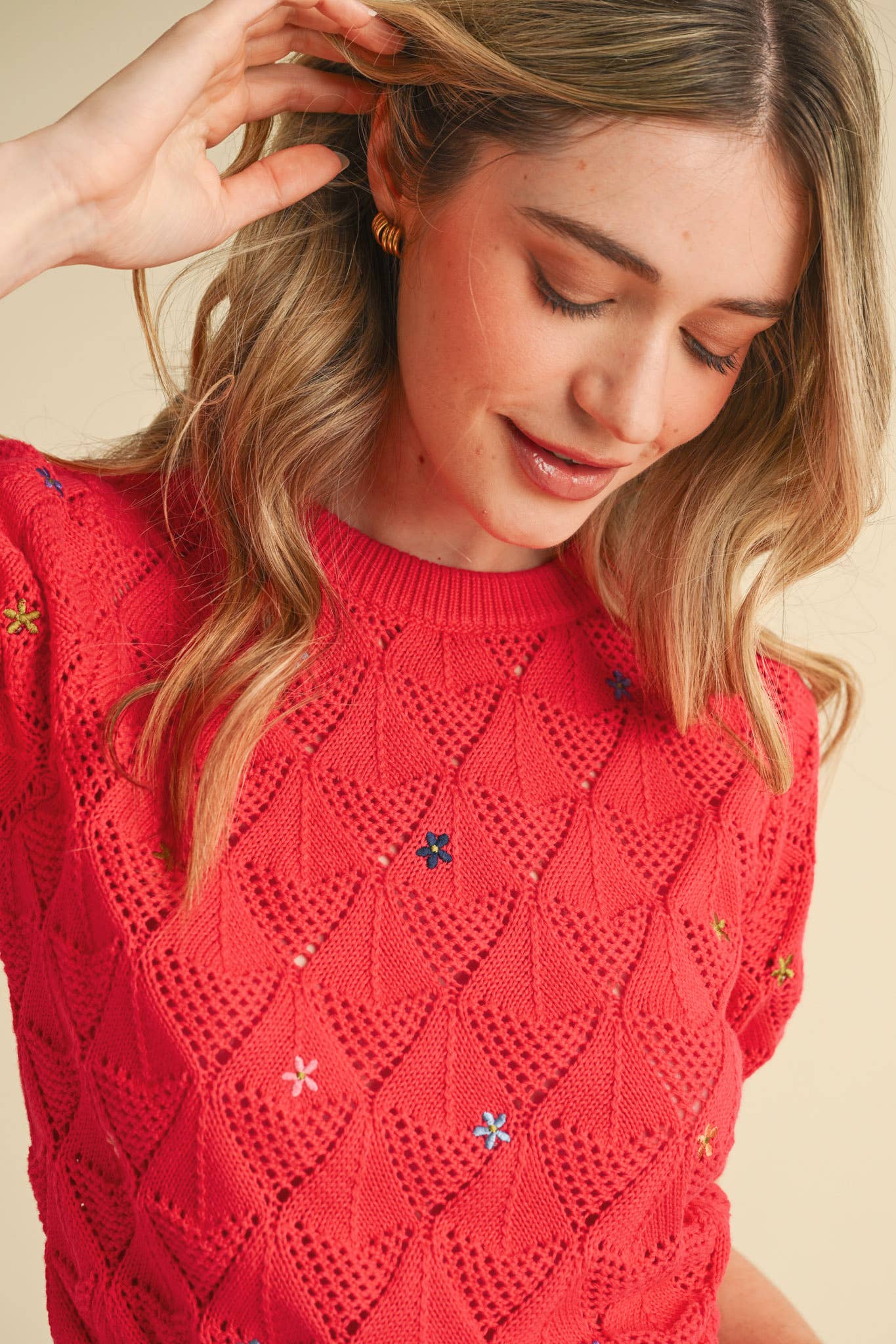 POINTELLE KNIT SWEATER WITH FLORAL EMBROIDERY MSW10819
