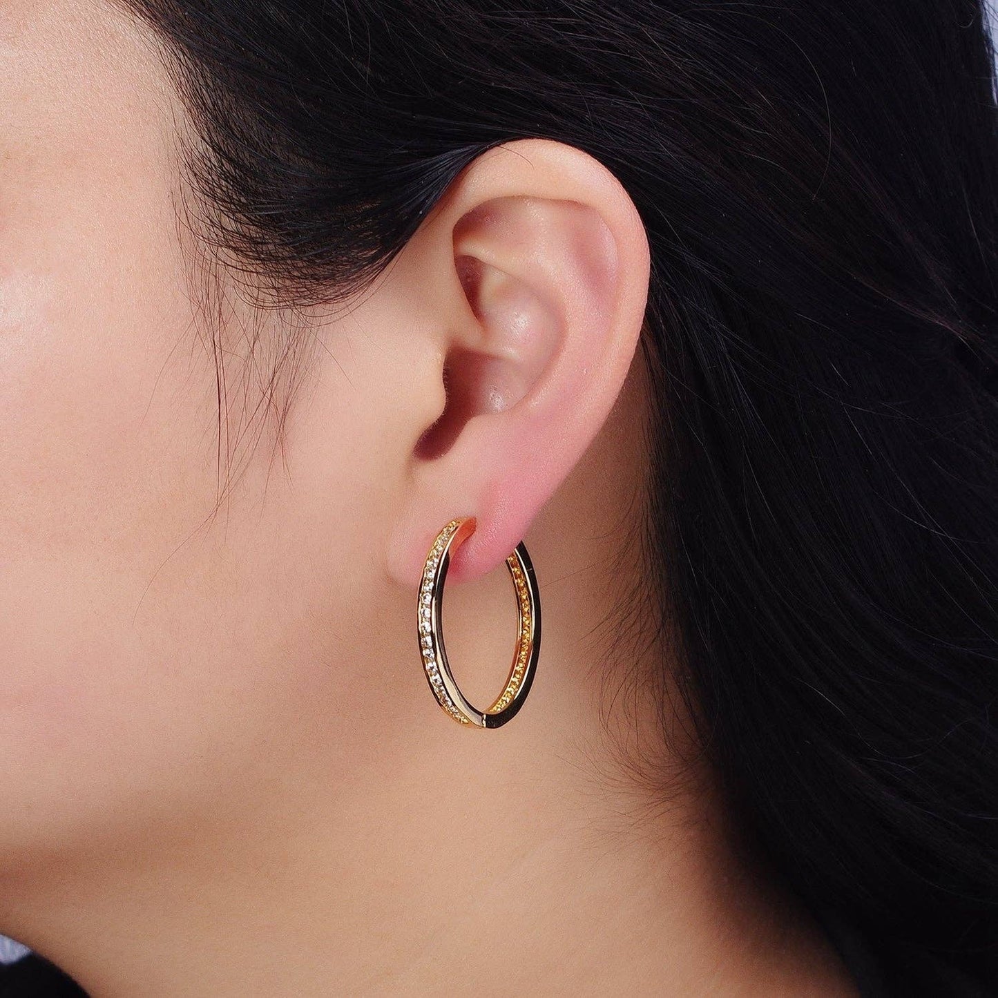 Gold Filled 30mm Clear CZ Lined Endless Hoop Earrings