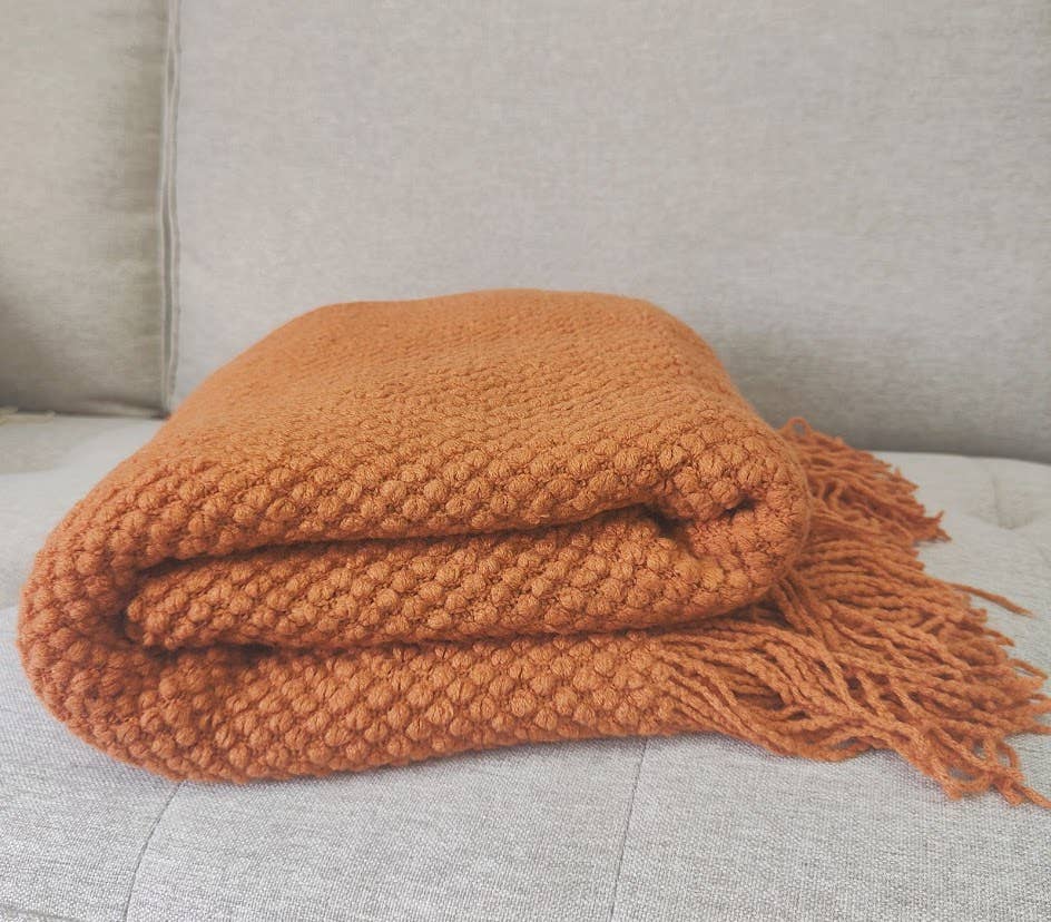 Knit Textured 50"x60" Throw Blanket with Fringe