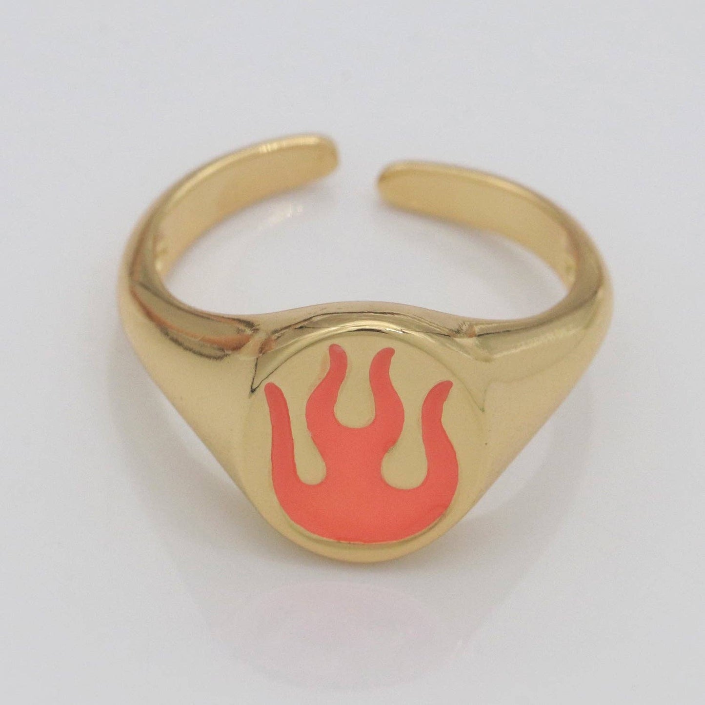 Gold Fire Signet Ring Flame Open Ring Adjustable Statement Ring