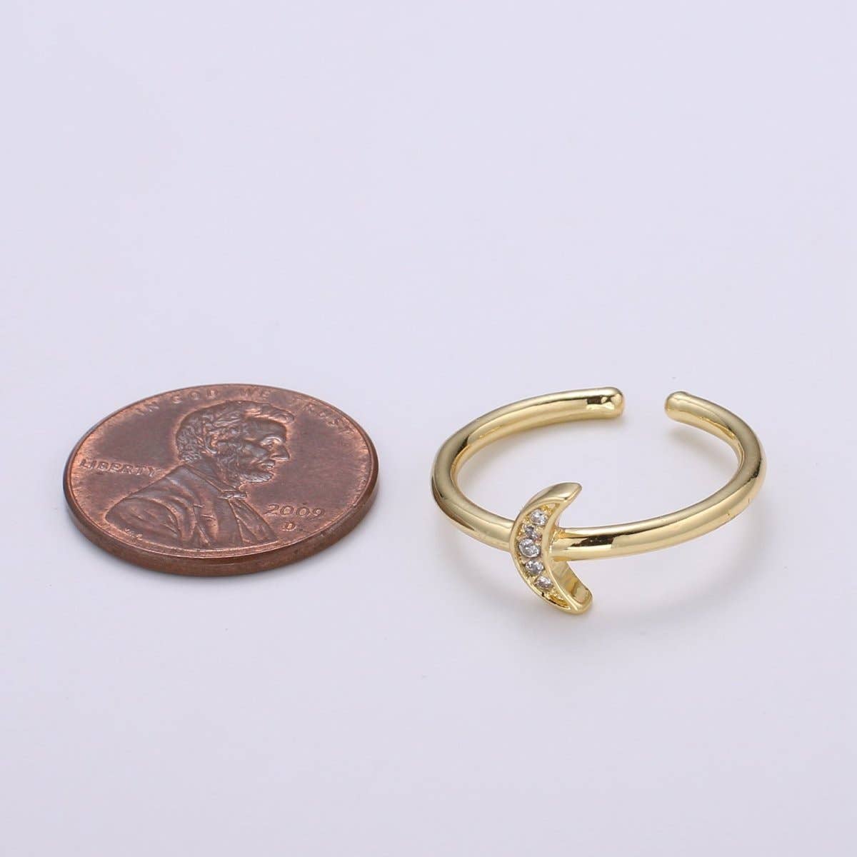 1pc Cresent Moon CZ 24k Gold Ring, Moon Cubic Pave Adjustable Gold Curb Ring, Simple Ring, Clear Cubic Zirconia R316