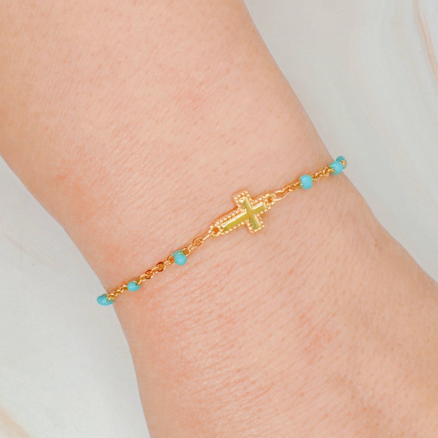 Dainty Color Dots Chain Cross Bracelet