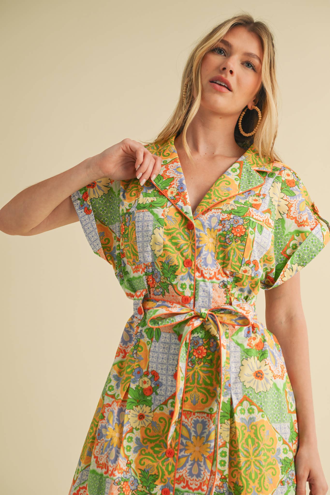 EXCLUSIVE PRINT BUTTON DOWN SHORT SLEEVE MINI DRESS MDR4044