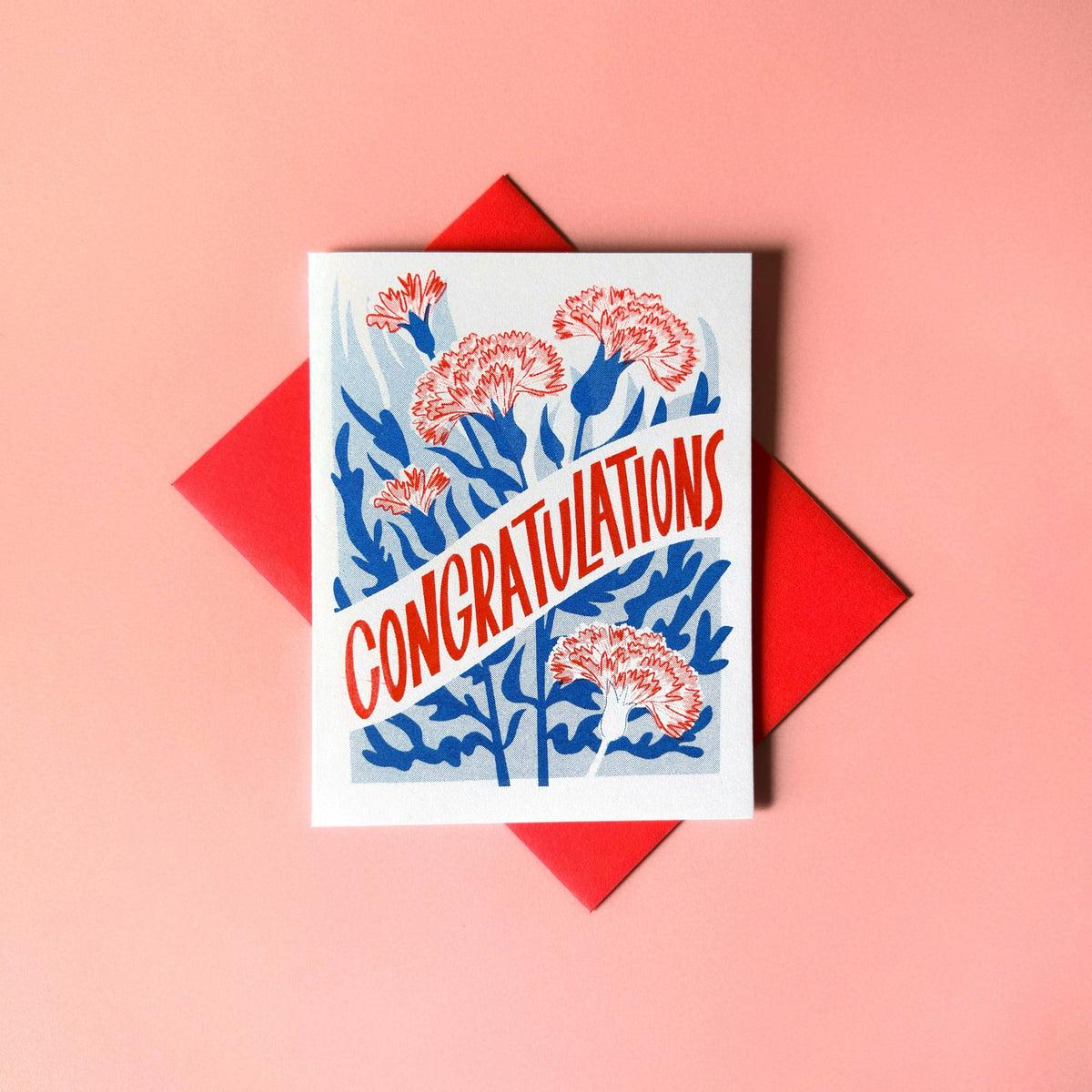 Congratulations Carnations Risograph Greeting Card