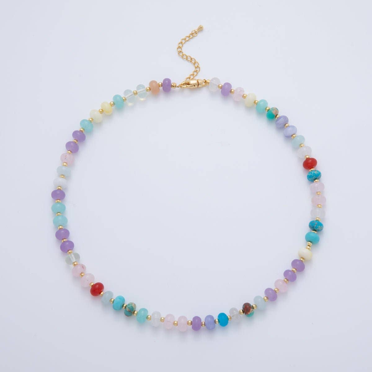 18K Gold Filled Natural Gemstone Rondell Bead 17.6 Inch Necklace | WA-A3305