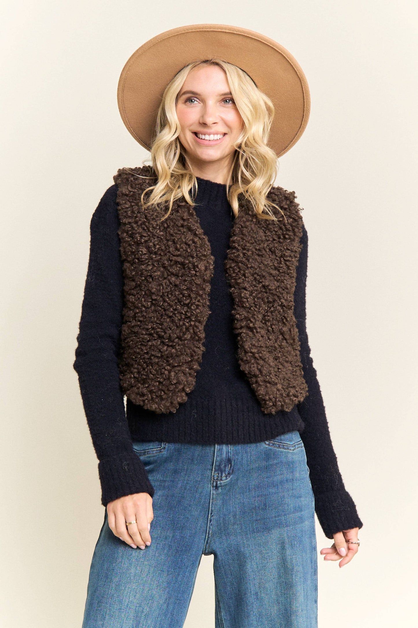 LEJ4199-FAUX FUR LUXE LONG VEST