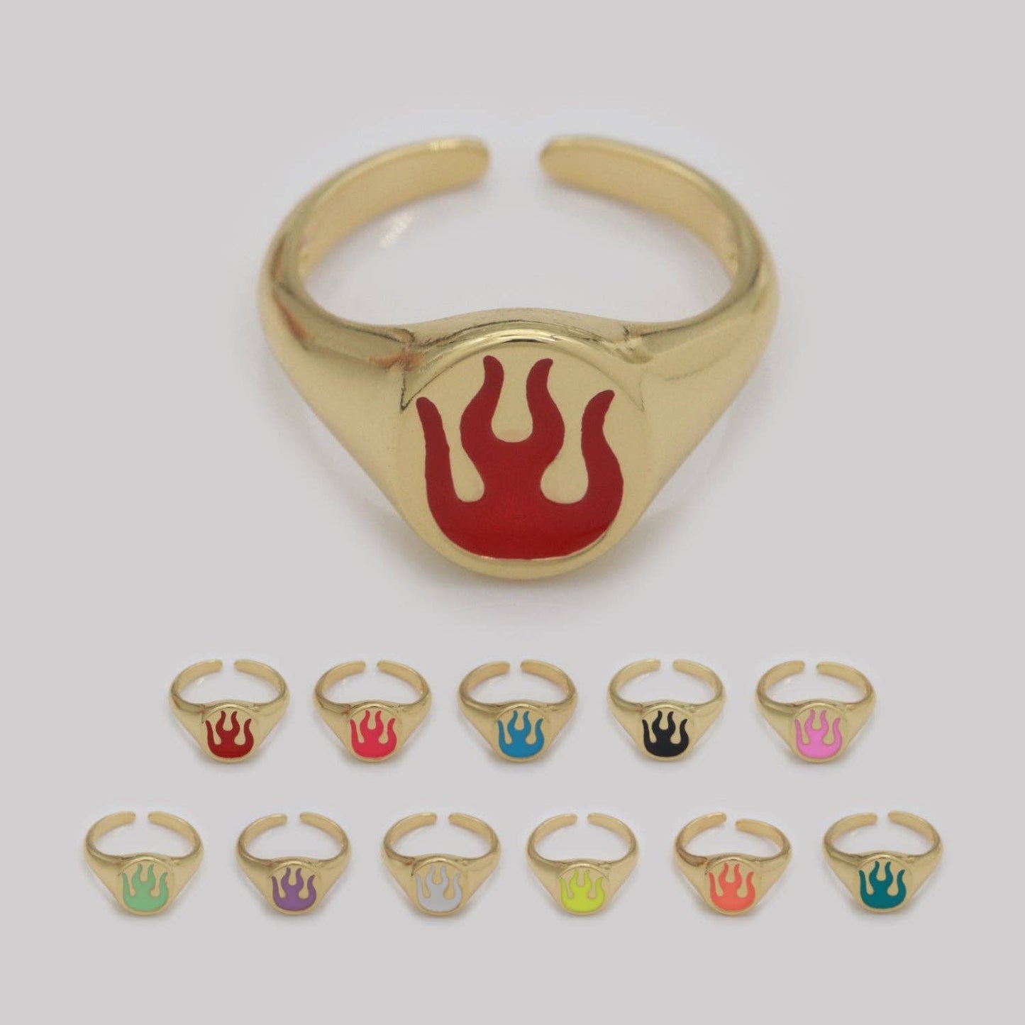 Gold Fire Signet Ring Flame Open Ring Adjustable Statement Ring