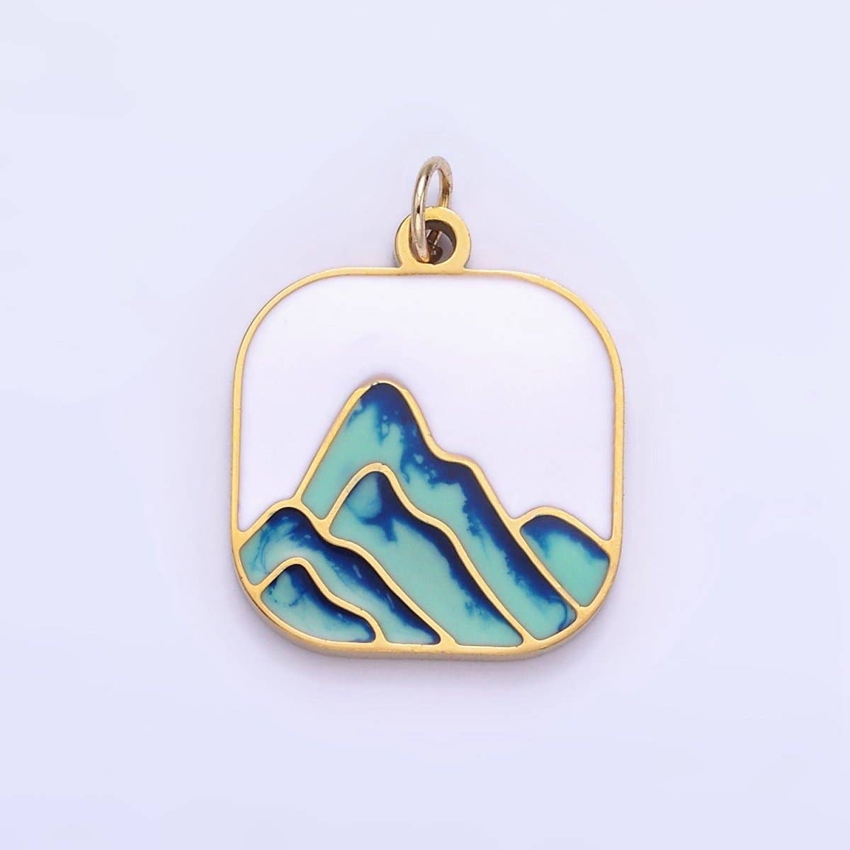 Stainless Steel Mountain Nature Square Enamel Charm | P1011