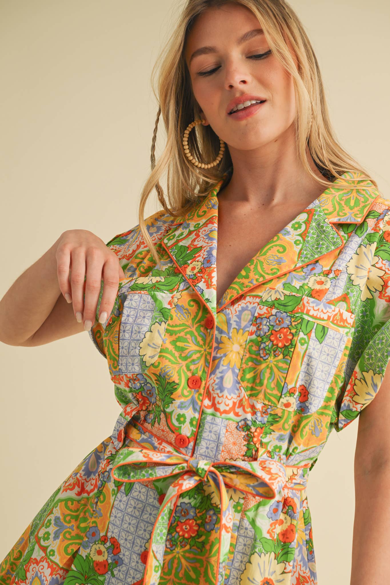 EXCLUSIVE PRINT BUTTON DOWN SHORT SLEEVE MINI DRESS MDR4044