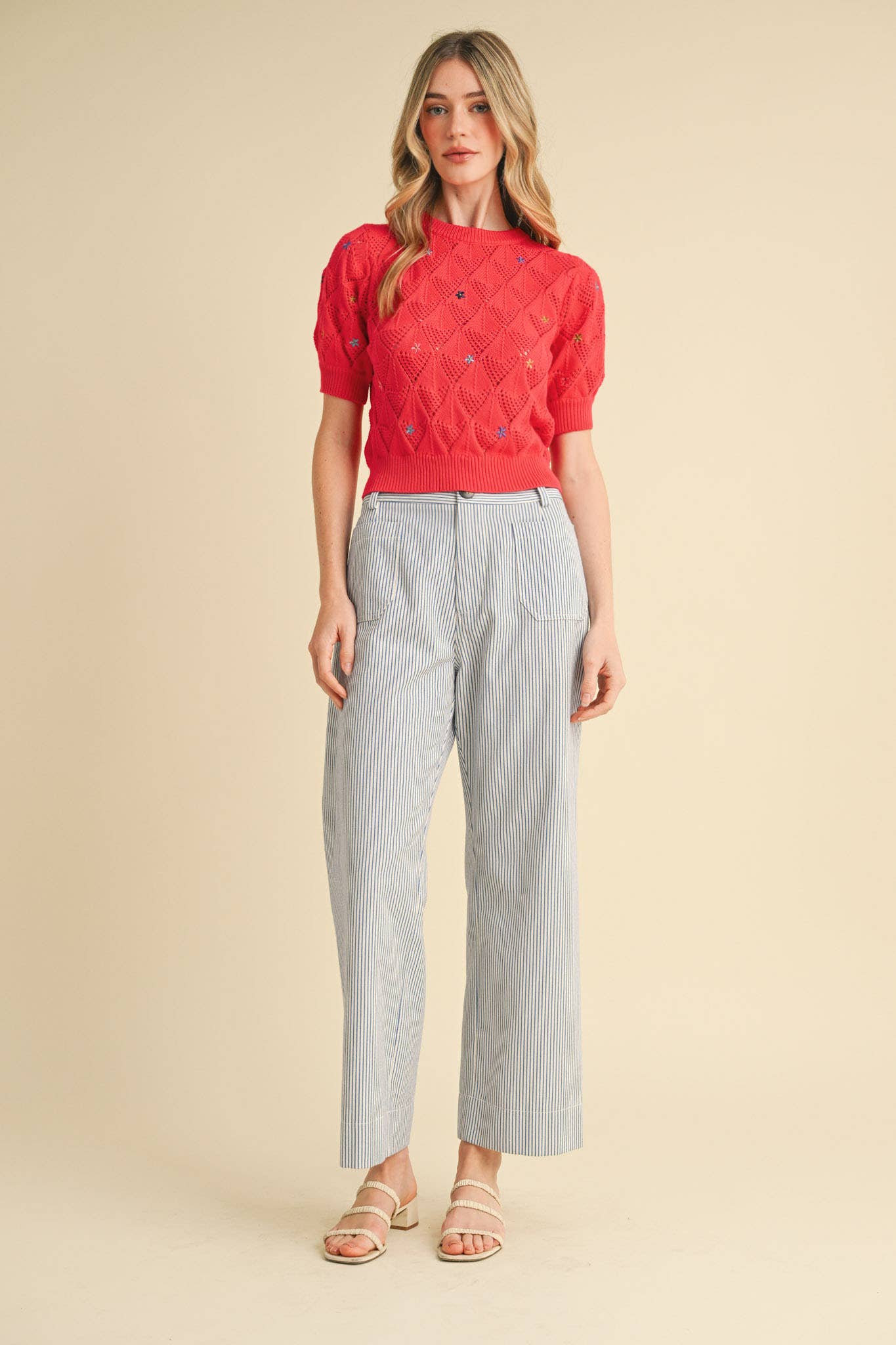 POINTELLE KNIT SWEATER WITH FLORAL EMBROIDERY MSW10819