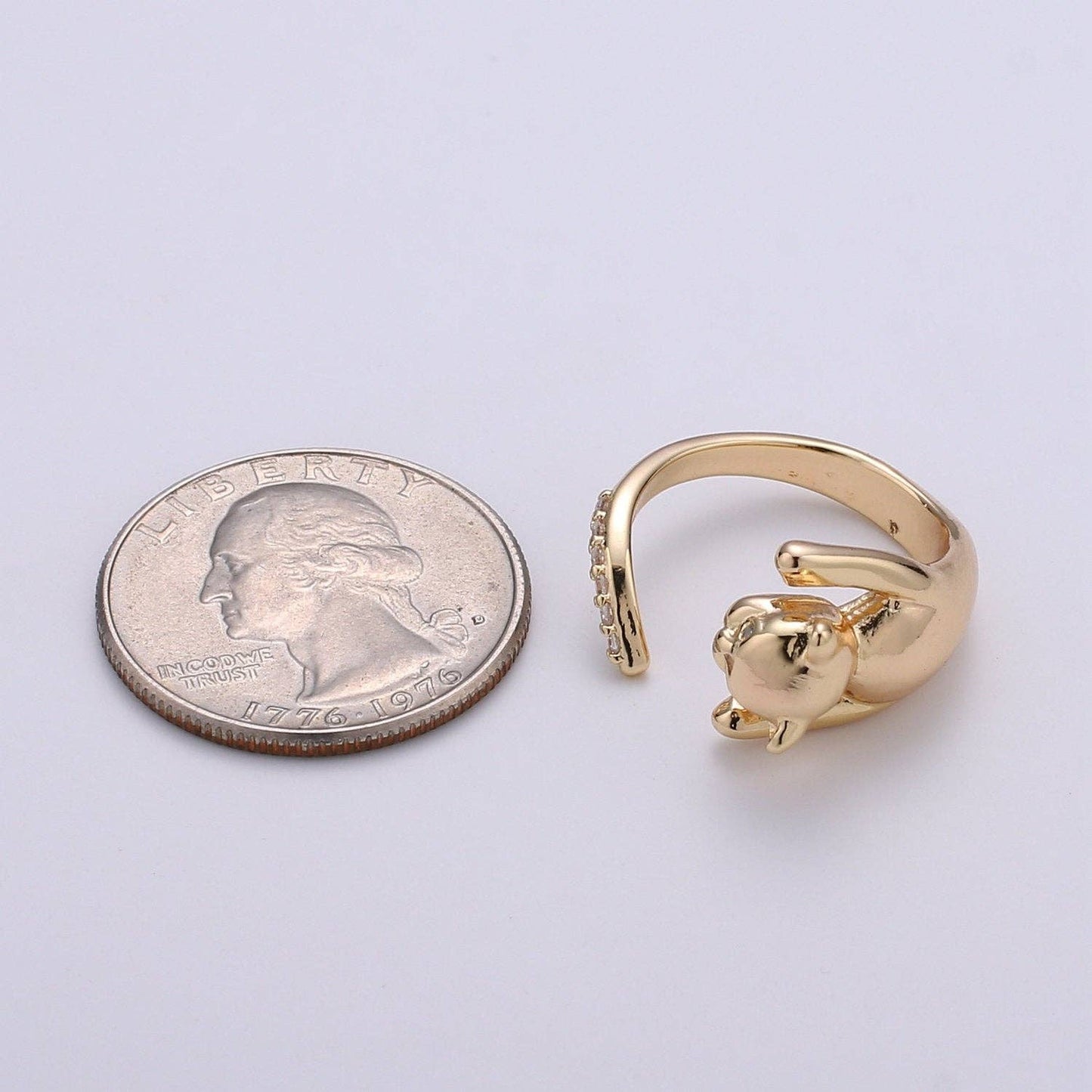 Gold Vermeil Ring Dainty Gold Cat Ring. Adjustable Ring Open Ring Gift For Birthday, Christmas, Gifts For Her. Cat Lover Jewelry Gift Idea