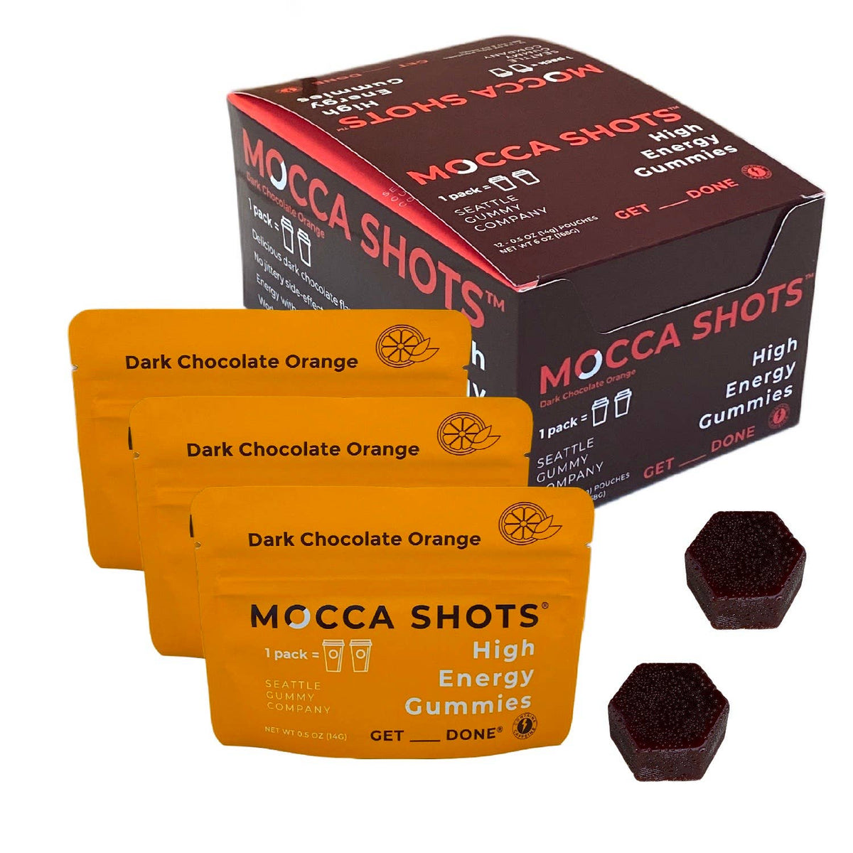 Mocca Shots Chocolate Orange Caffeine Gummy | 12-Pack