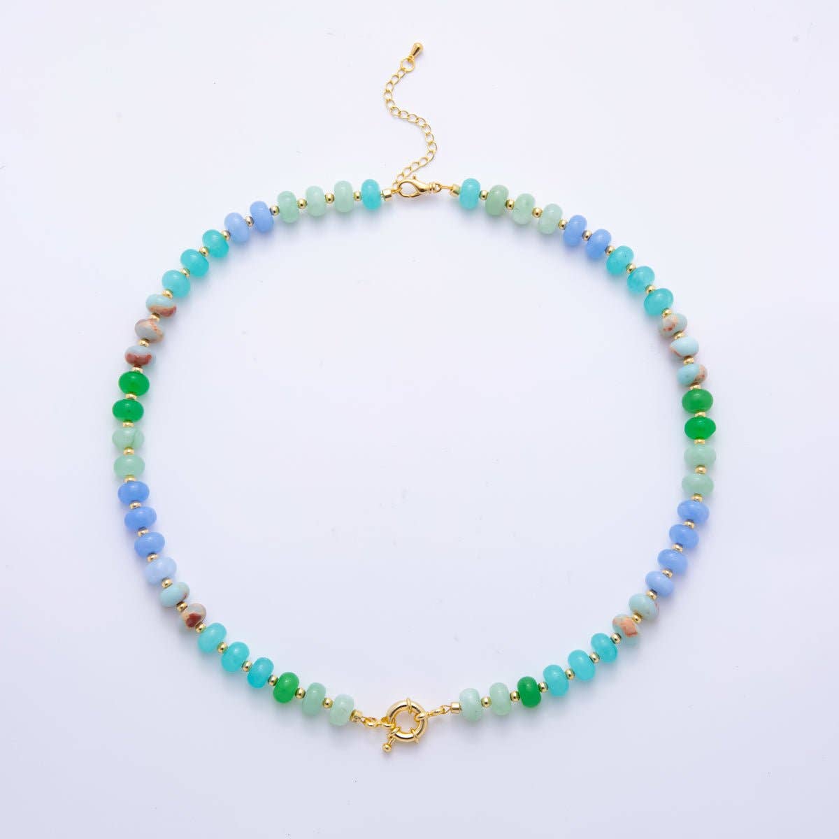 18K Gold Filled Colorful Candy Gemstone Beaded Chain Necklace 17.5 Inch with Extender | WA-3318