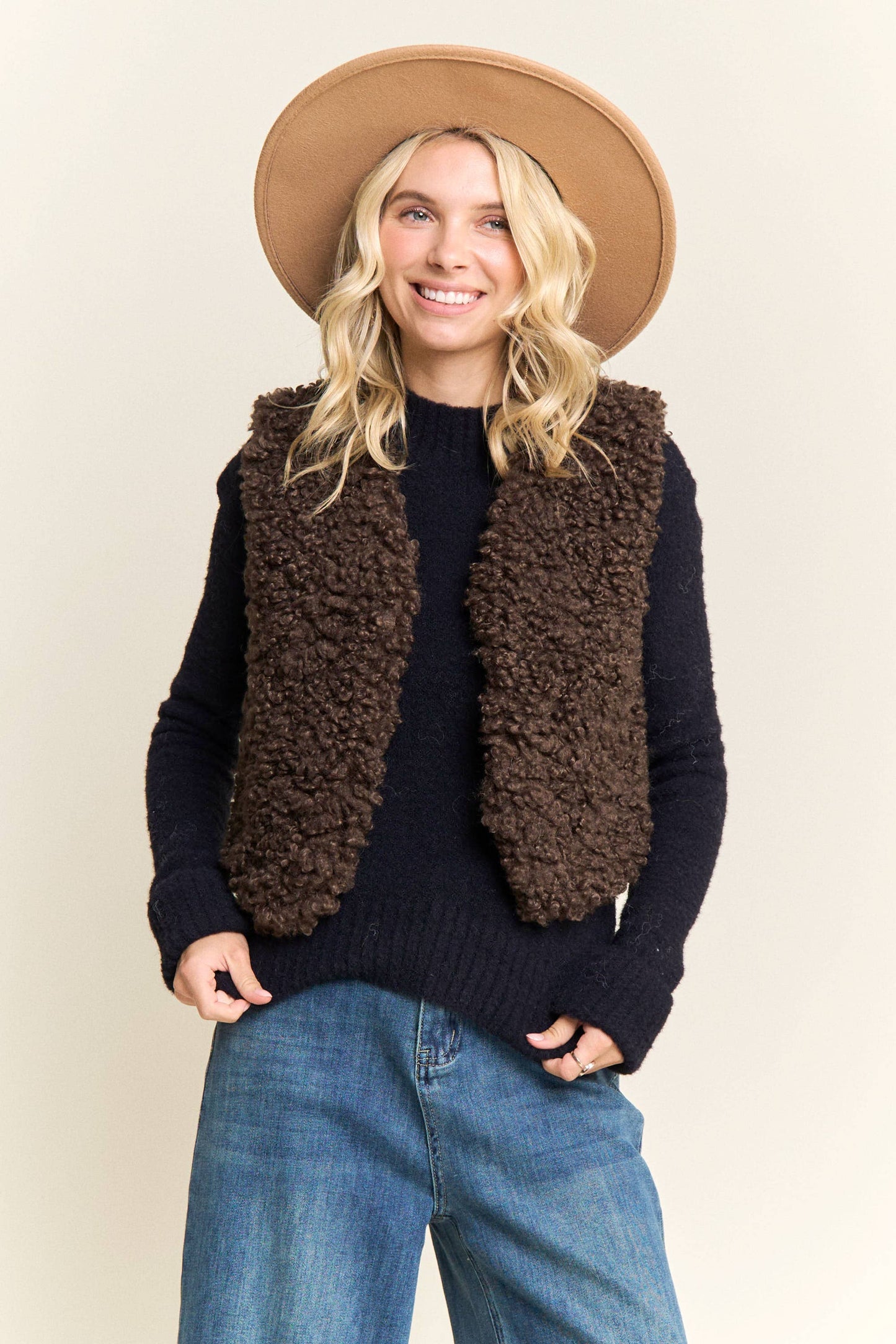 LEJ4199-FAUX FUR LUXE LONG VEST