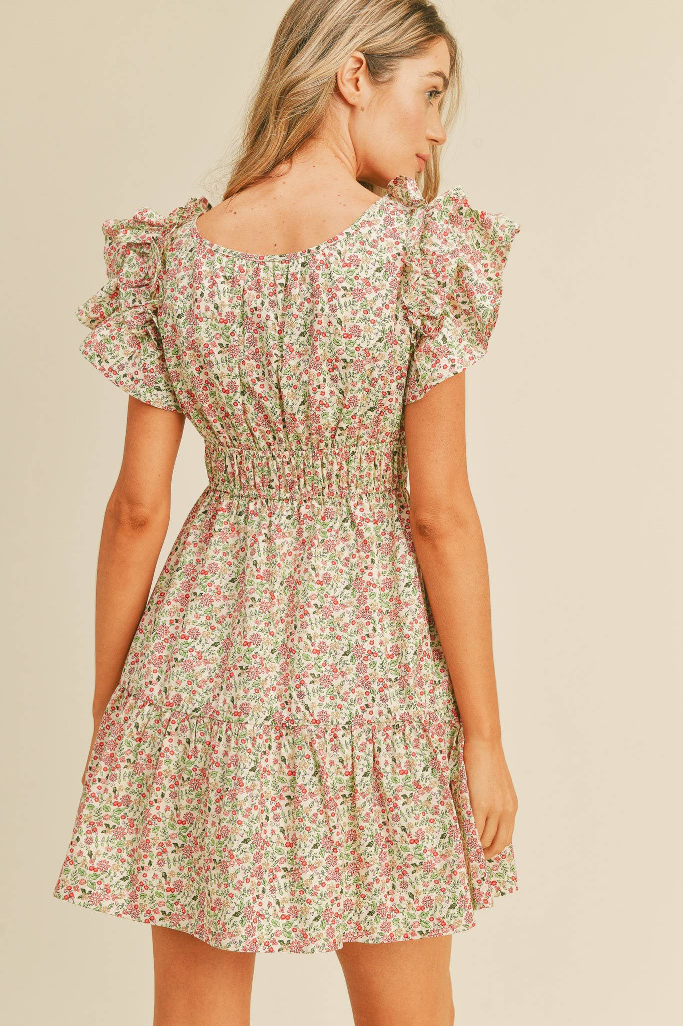 FLORAL PRINT FLUTTER SLEEVE MINI DRESS MDR1824