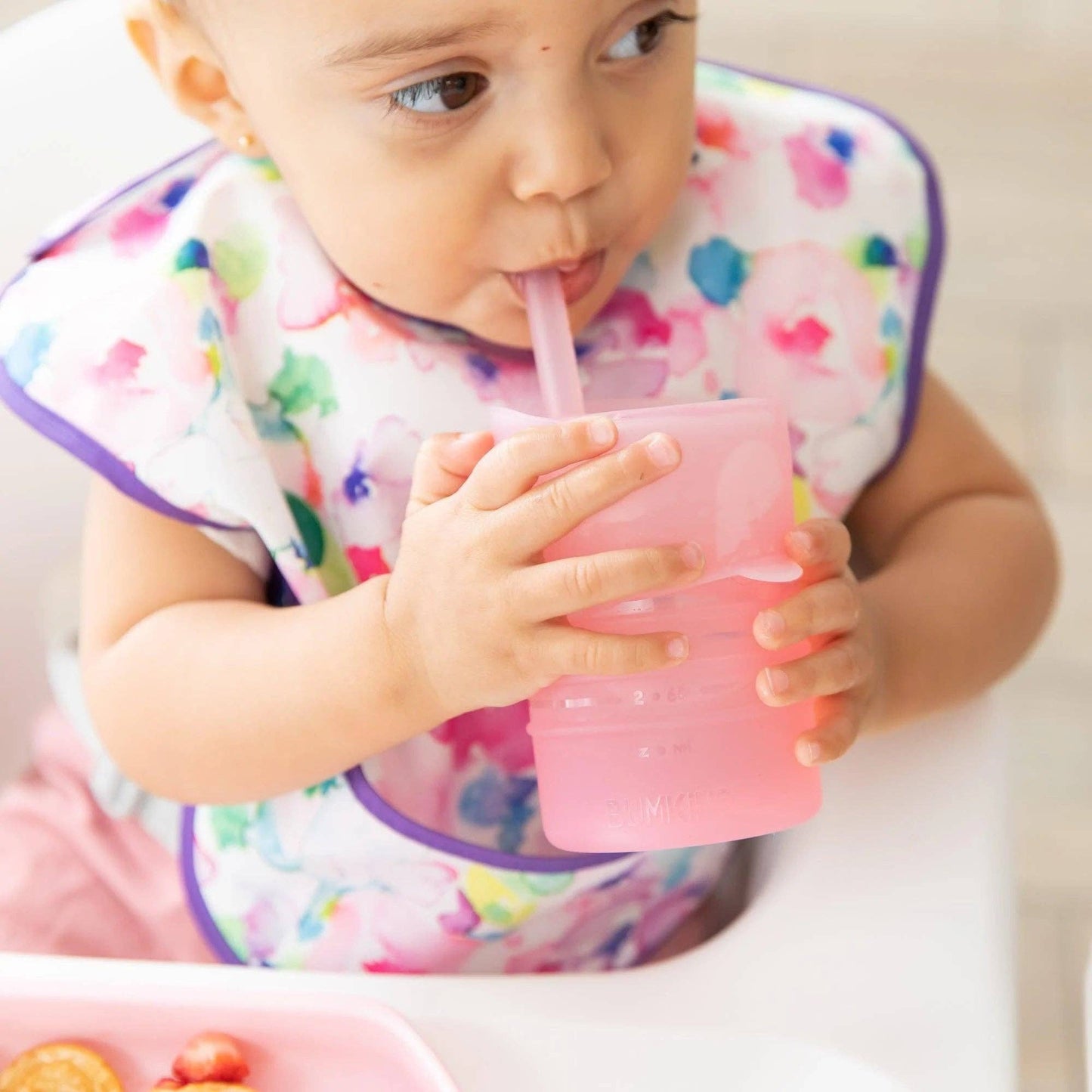 Silicone Straw Cup with Lid: Pink