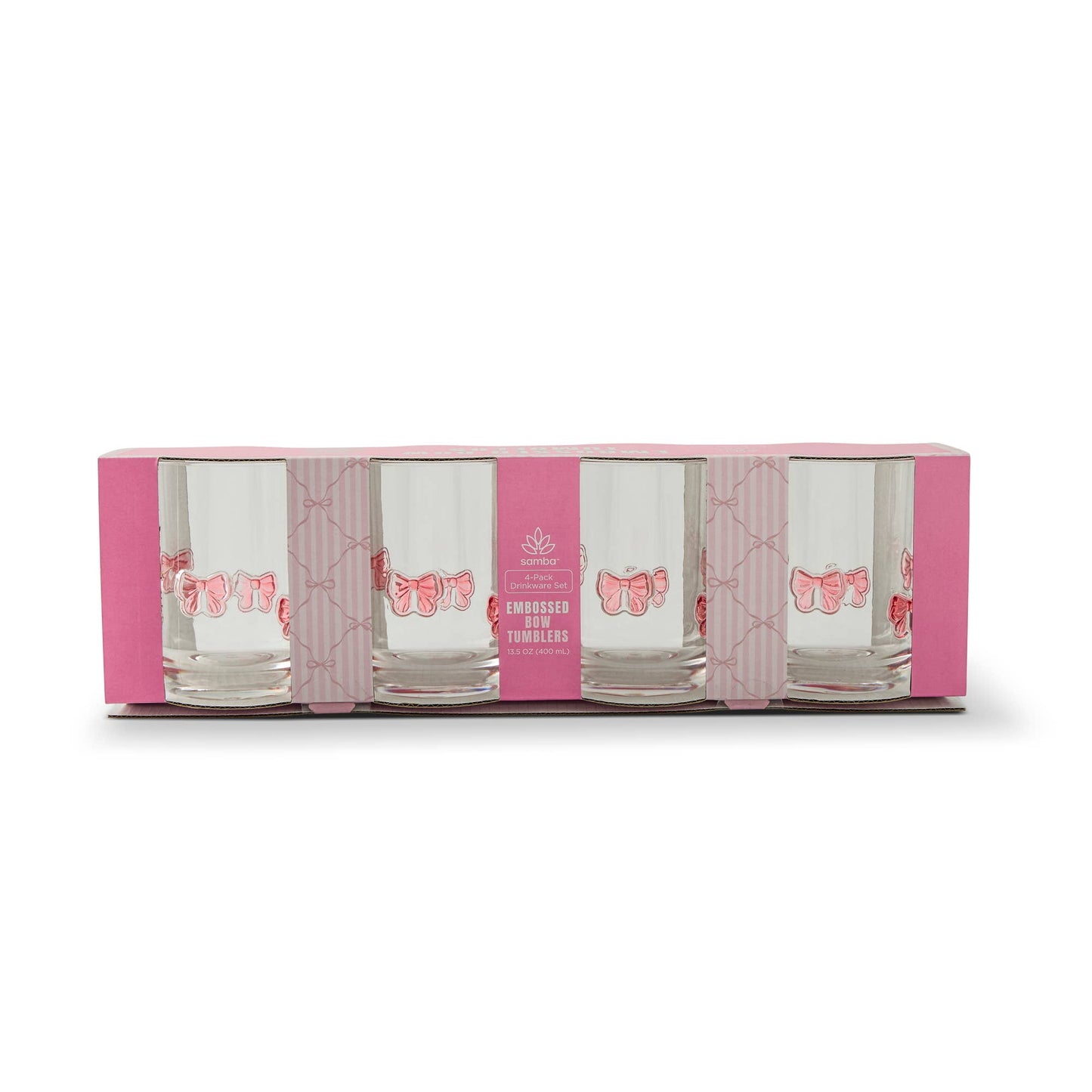4pk 13.5oz Embossed Tumbler - Pink Bows