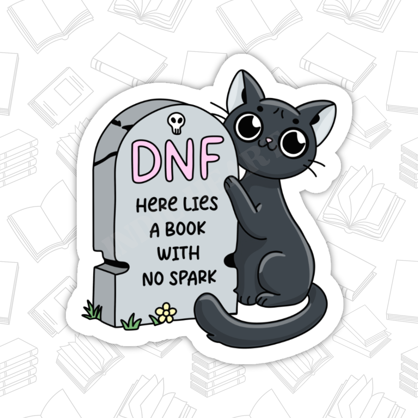 DNF Graveyard Cat Sticker – Bookish Halloween, Glossy Vinyl