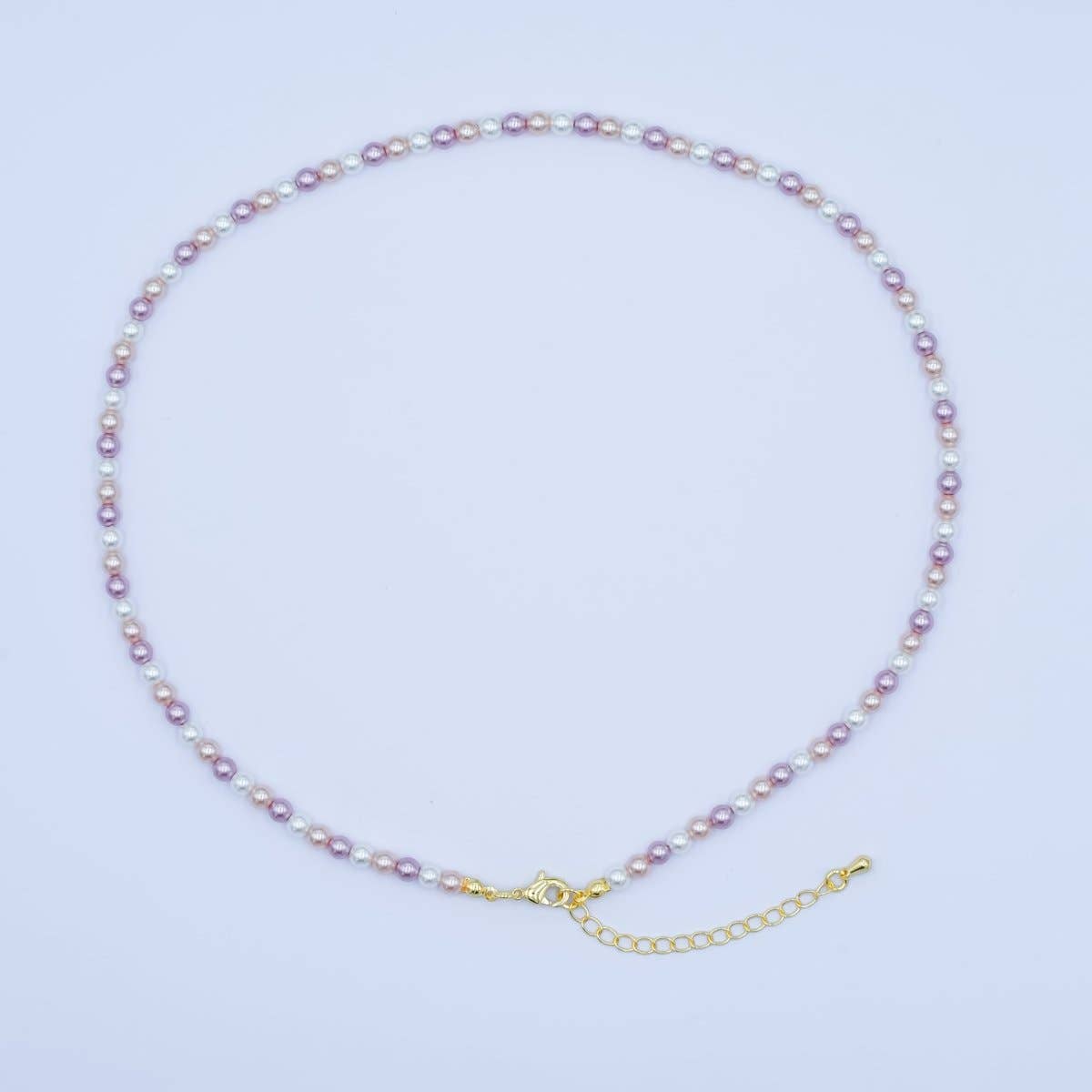 24K Gold Filled 4mm, 6mm Gradient White-Pink-Purple Shell Pearl 17 Inch Necklace | WA-2791 WA-2792