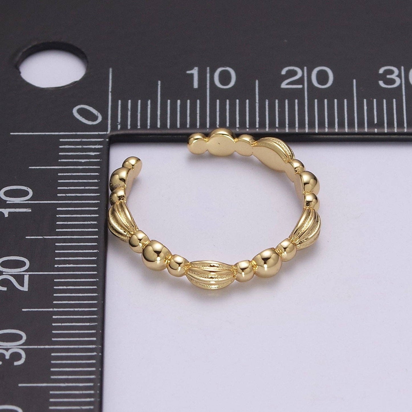 Vintage Style Ring Ball Beaded Cuff Ring Open Adjustable Gold Ring U-159