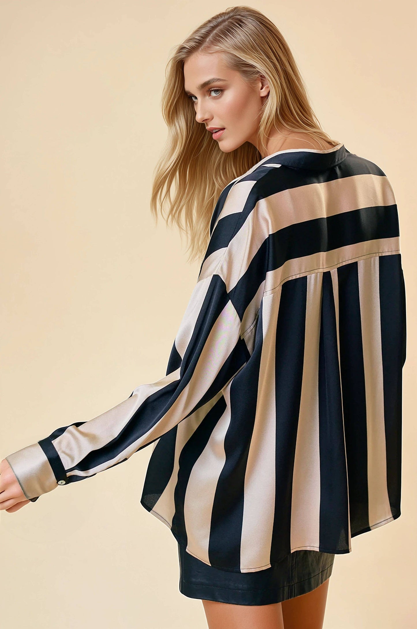 OVERSIZED STRIPED SATIN SHIRT - 43853T