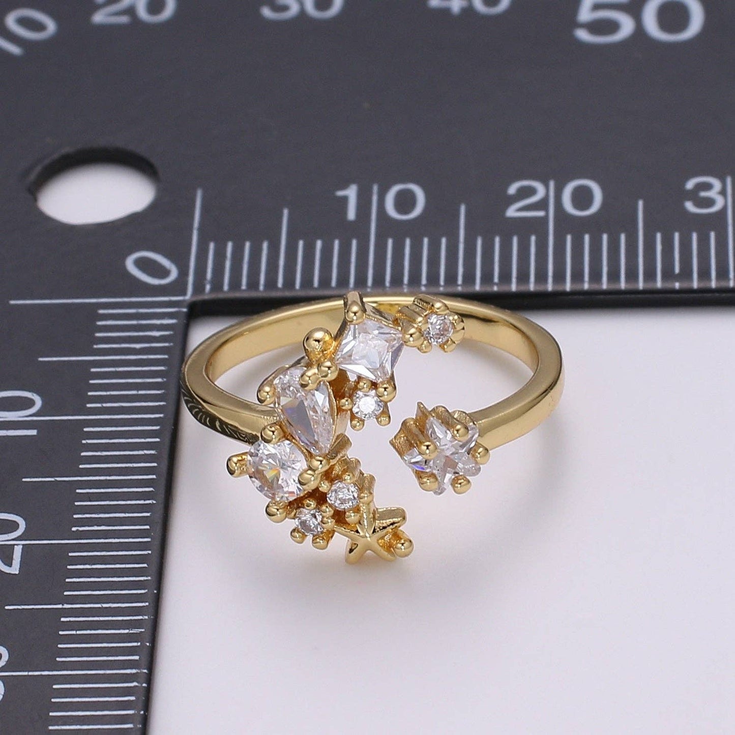 24k Gold Filled One Size Fits All Adjustable Moon Ring With Micro CZ Stones For Jewelry Making Supplies Celestial Jewelry R328