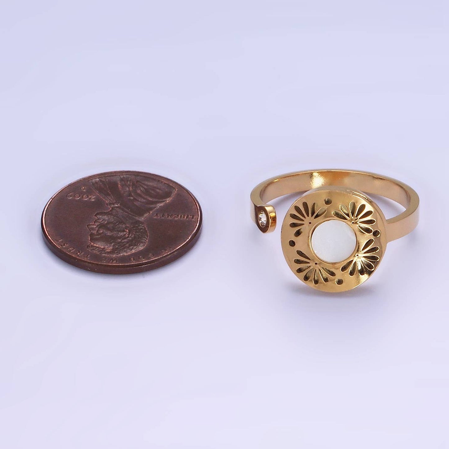 Stainless Steel Shell Open Flower Petal Filigree Round Ring