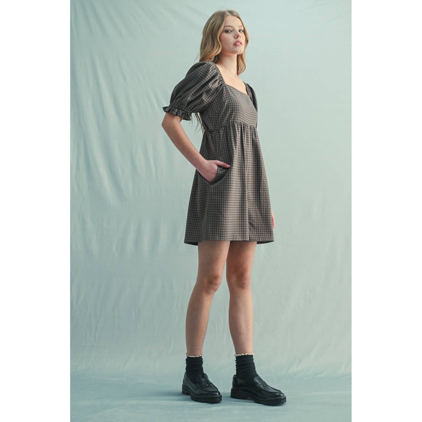 PLAID SQUARE NECK ROMPER / WL25-11074