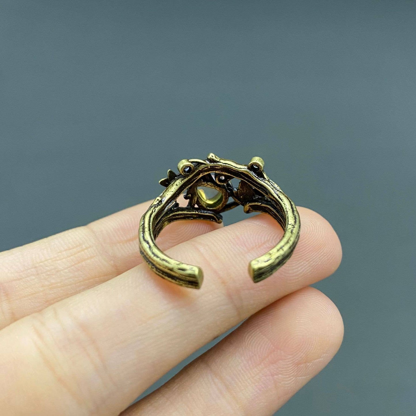 Vintage Moonstone Foliage Bronze Adjustable Ring