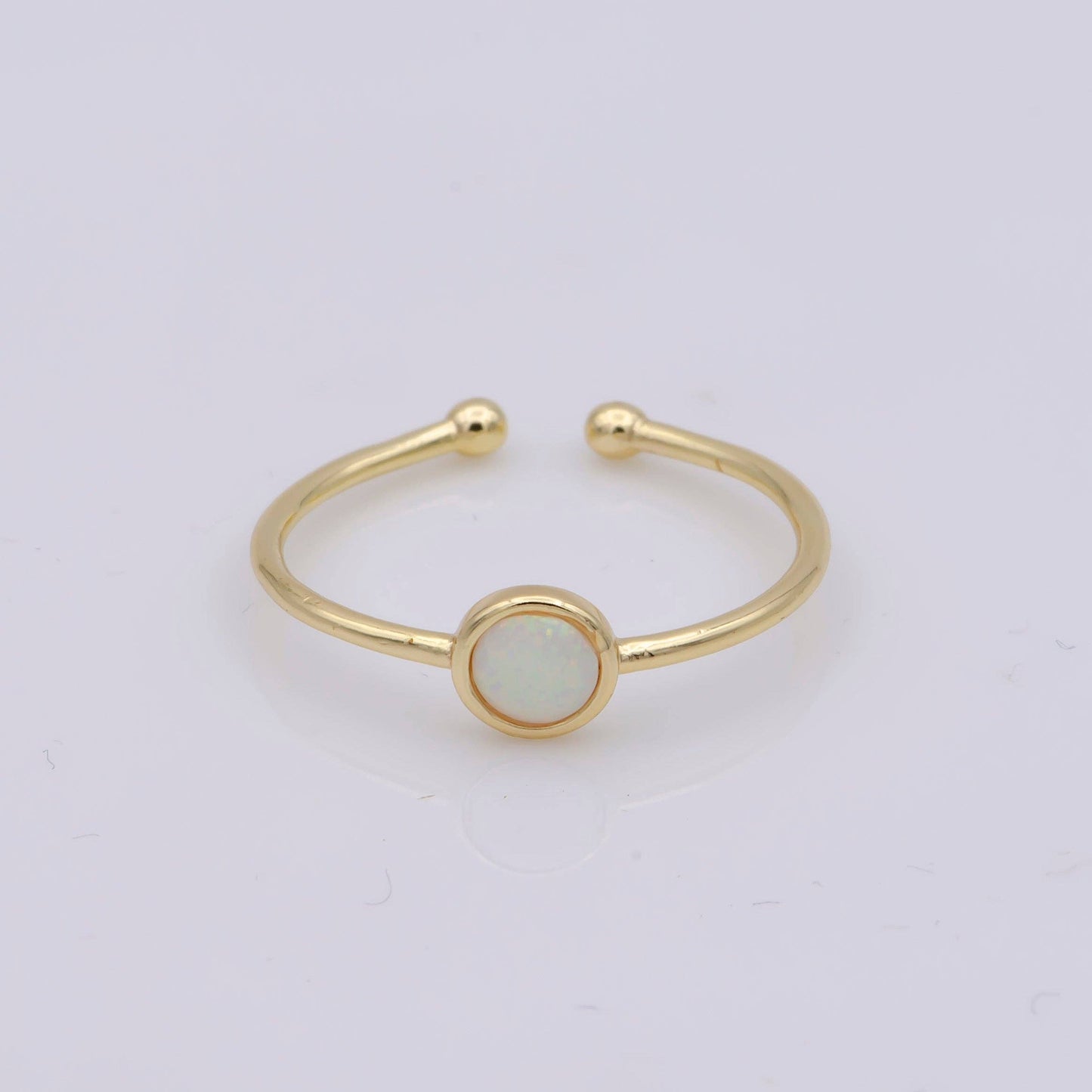 Dainty 18K Gold Filled Round Opal Stone Adjustable Ring, Blue Opal & White Opal Stacking Ring O524, O525