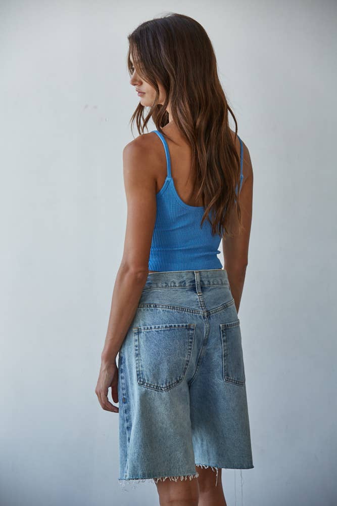 S1072 | Knit Ribbed Seamless UV Neck Brami