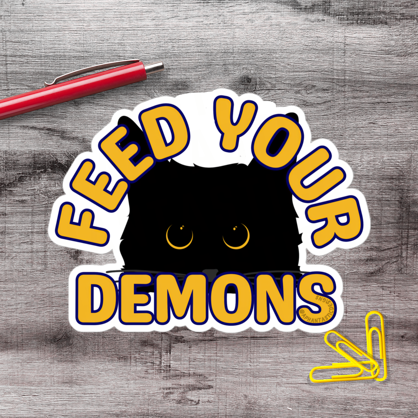 Feed Your Demons Black Cat Waterproof Vinyl Sticker