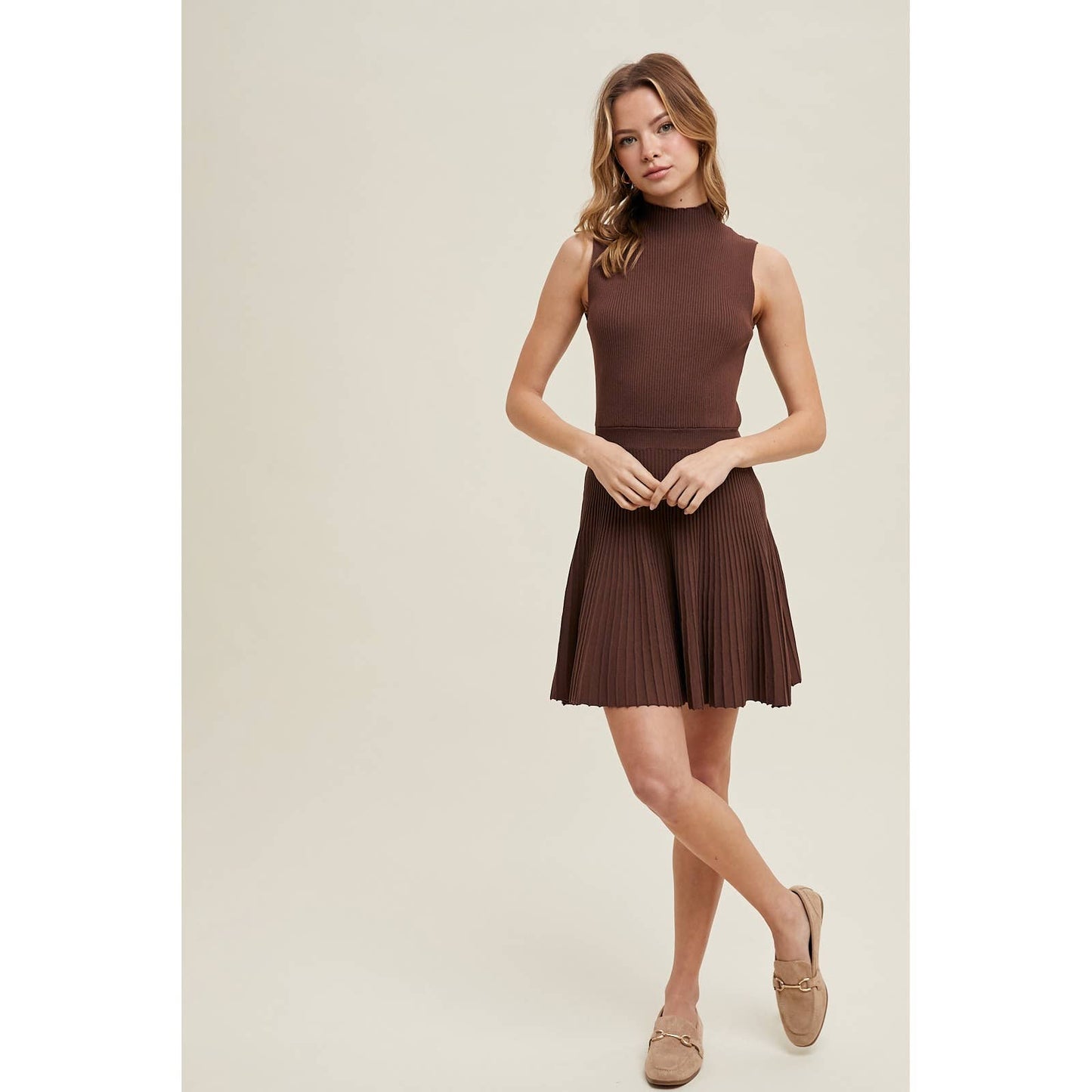 PLEATED MOCK NECK SWEATER MINI DRESS / WL25-11297