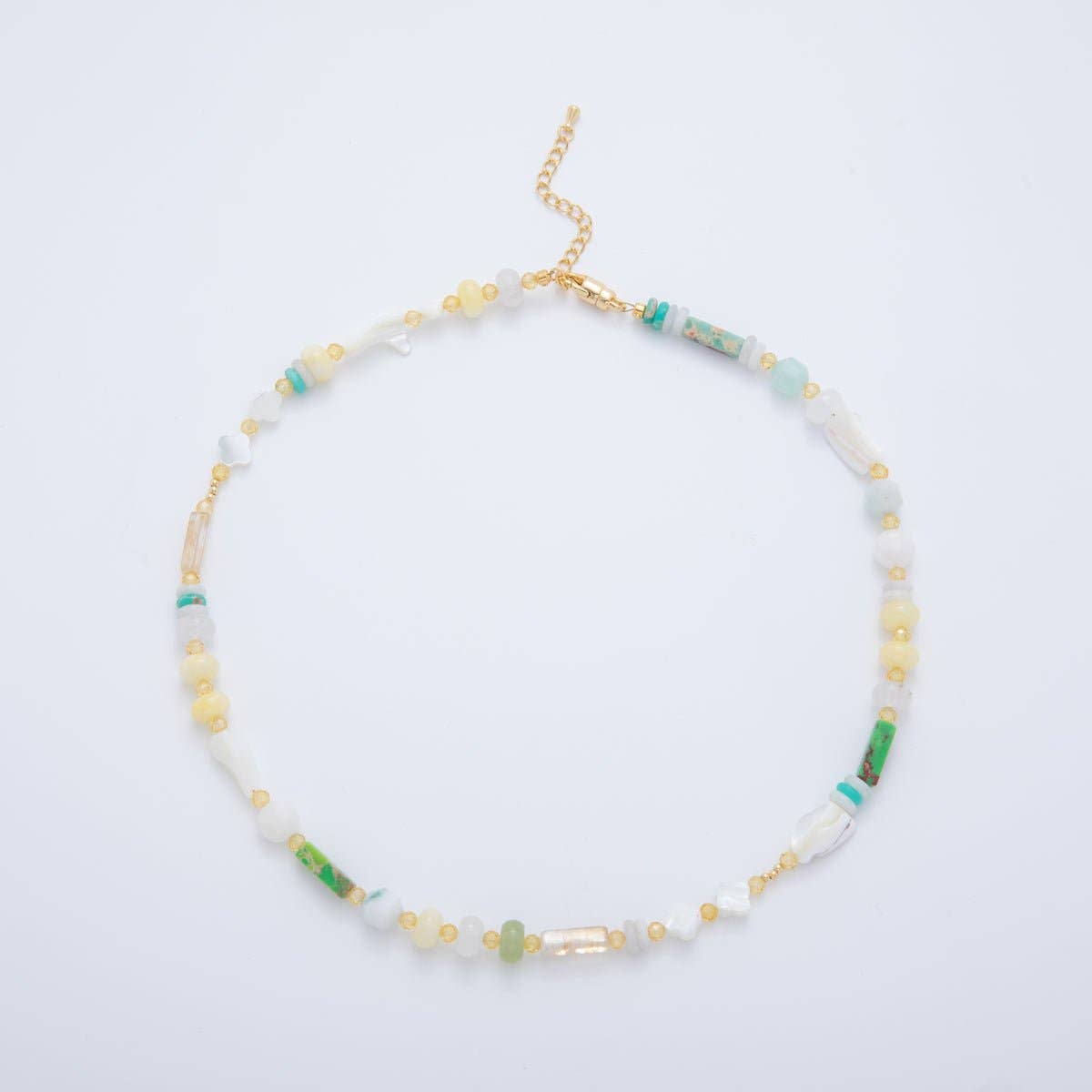 18K Gold Filled Splashed Earth & Sky Toned Color Colorful Gemstone Beaded Necklace 17.3 Inch with Extender | WA3302 - WA3315