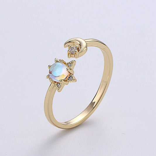 Crescent Moon Ring, Dainty Moon Ring, Adjustable Ring, Minimalist Moon Ring, Minimalist Ring, Gold Open Ring, Celestial Jewelry | R-087