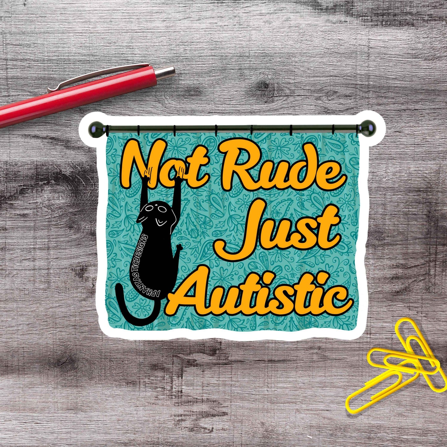 Not Rude Just Autistic Black Cat Vinyl Sticker