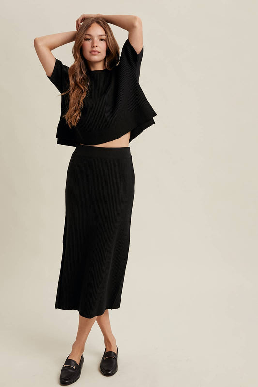 RIBBED KNIT SWEATER TOP AND SKIRT SET / WL25-10638