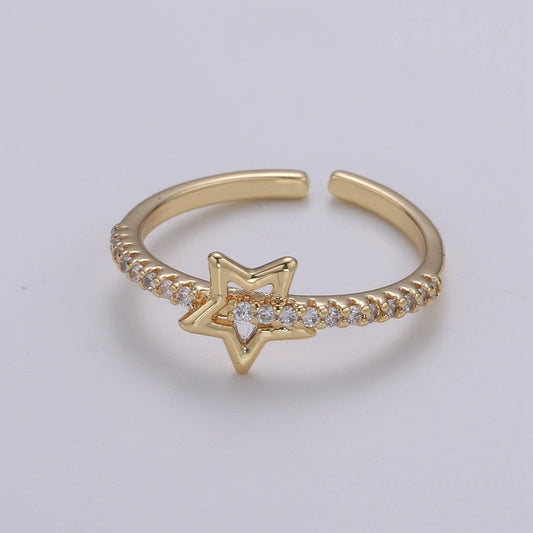 1pc Star of the Universe 18k Gold Ring, CZ Milky way Adjustable Gold Ring, Simple Ring, Circle Ring R490
