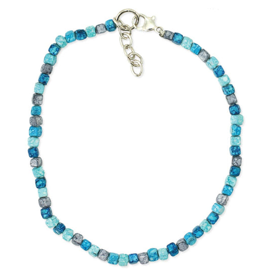 Tidal Waves Marbled Blue Bead Anklet