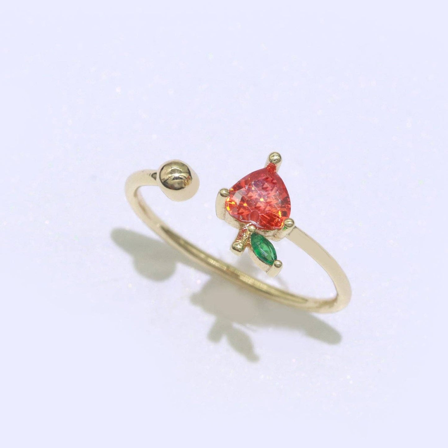 Dainty Strawberry ring, Gold Mini Fruit Ring, Dainty Stackable Rings, Open Adjustable Ring Crystal Tropical Fruits Ring