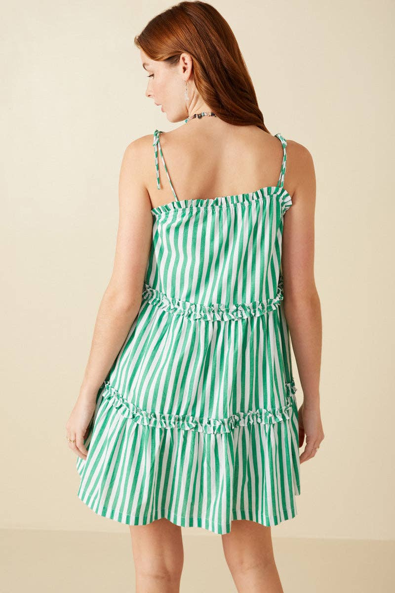 Womens Ruffle Trimmed Poplin Stripe Dress