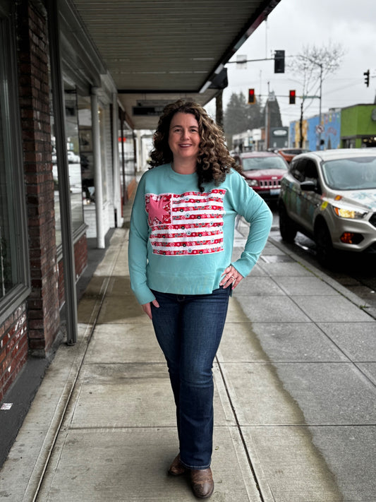 Quilted Cottage core American Flag Sweatshirt 
