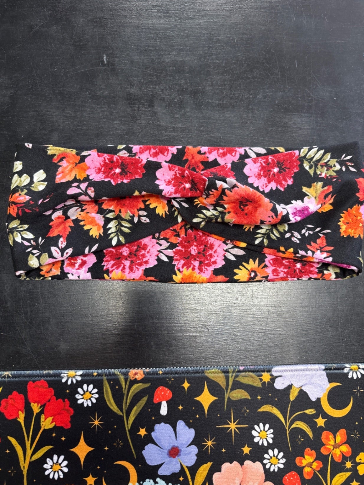 Floral Headband Accessories Black with multicolor floral pattern