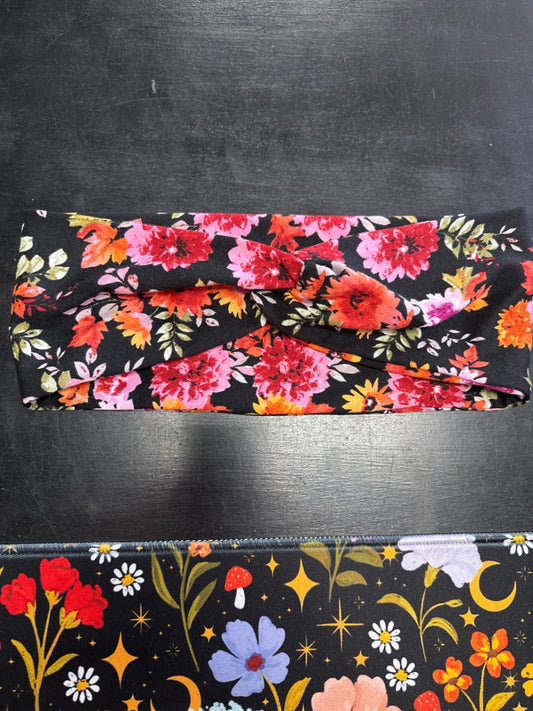 Floral Headband Accessories Black with multicolor floral pattern